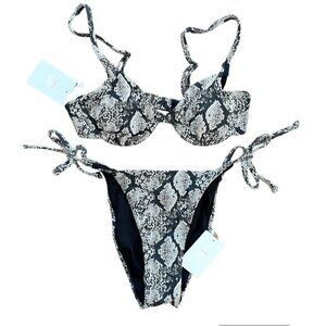 Andie Bikini Top Snake Print Black/Cream Sicily Top String Bikini NWTS 1D